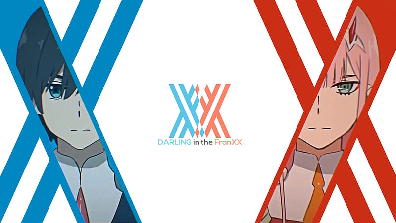 Darling In The FranXX Zero Two Hiro Zero Two On The Gap Of Red X And Hiro On The Gap Of Blue X With White Background Anime, HD wallpaper