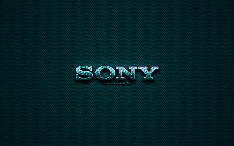 Sony glitter logo, creative, blue metal background, Sony logo, brands, Sony, HD wallpaper