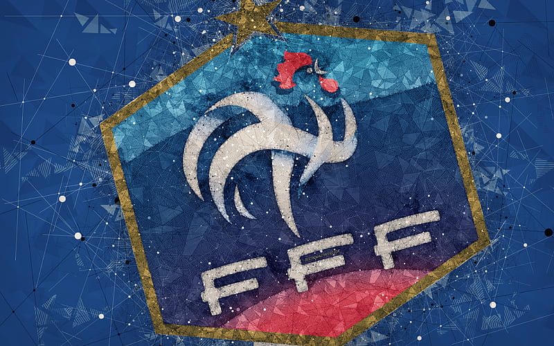 France national football team geometric art, logo, blue abstract background, UEFA, emblem, France, football, grunge style, creative art, HD wallpaper