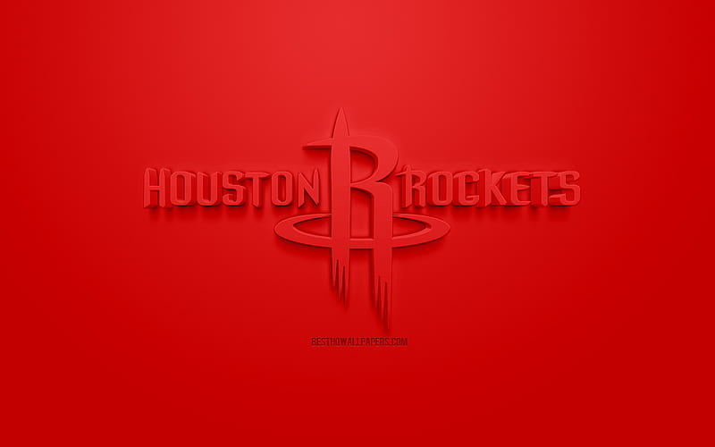 Houston Rockets, creative 3D logo, red background, 3d emblem, American basketball club, NBA, Houston, Texas, USA, National Basketball Association, 3d art, basketball, 3d logo, HD wallpaper