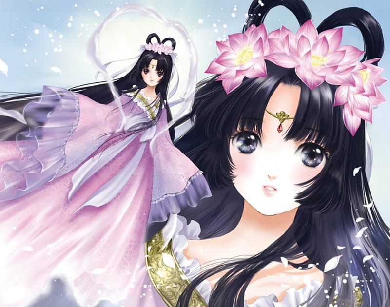 ~❀ADORE❀~, pretty, adorable, magic, women, sweet, floral, fantasy, love, anime, royalty, heaven, flowers, beauty, anime girl, gems, jewel, long hair, lovely, ribbon, gown, china, amour, sexy, jewelry, cute, paradise, oriental, lily, chinese, maiden, lotus, float, dress, divine, adore, bonito, celestial, sublime, woman, blossom, gemstone, hot, black hair, gorgeous, female, exquisite, water lily, kawaii, girl, flower, precious, magical, petals, lady, angelic, HD wallpaper
