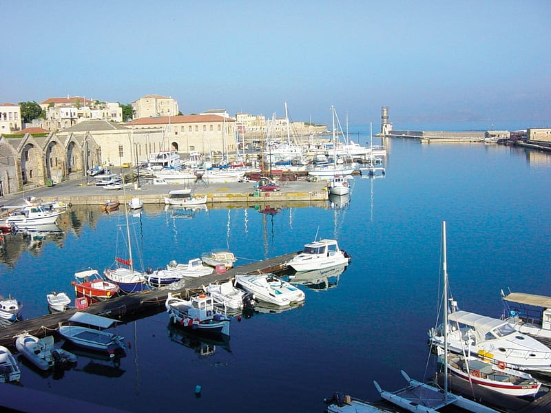 Marina, islands, ocean, port, Crete, countrries, sea, boats, Greece, nature, HD wallpaper