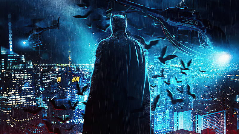 The Batman Over Gotham City , the-batman, batman, superheroes, artwork, artist, HD wallpaper