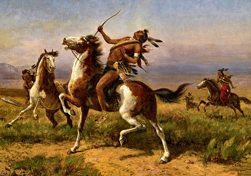 Falling Warrior , Old West, art, painting, wide screen, Native American, bonito, illustration, artwork, HD wallpaper