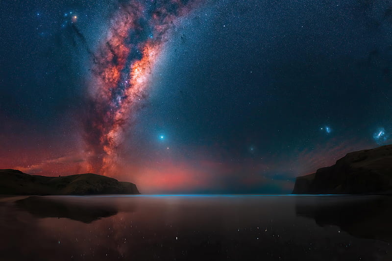 Milky Way Rises At A Remote Bay Near Christchurch , milky-way, nature, sky, galaxy, HD wallpaper