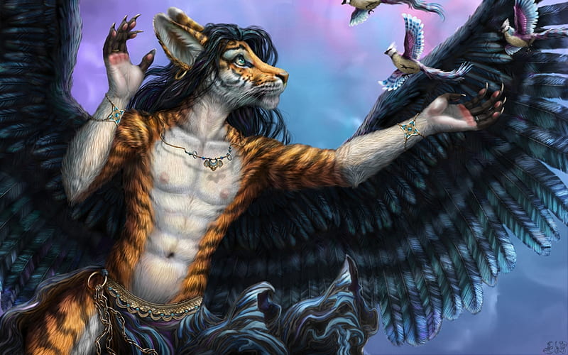 A message from the front lines, fantasy, wings, luminos, bird, pasari, tiger, bjpentecost, creature, HD wallpaper