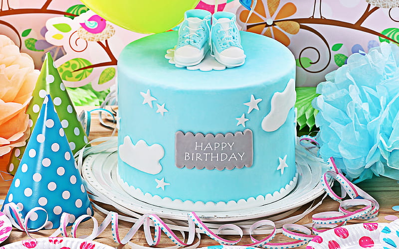 Happy Birtay, blue cake, boy birtay, congratulations, birtay cake, HD wallpaper