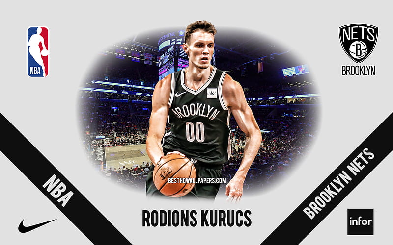 Rodions Kurucs, Brooklyn Nets, Latvian Basketball Player, NBA, portrait, USA, basketball, Barclays Center, Brooklyn Nets logo, HD wallpaper