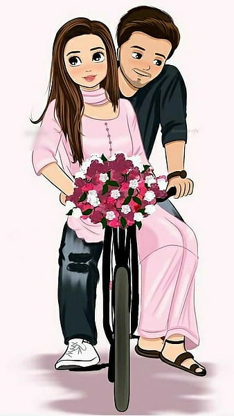 HD wallpaper boy and girl love illustration couple riding cycle caring couple thumbnail