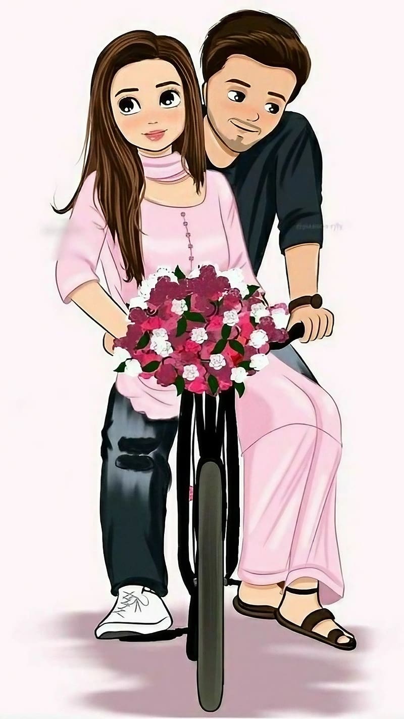 Boy And Girl Love, Illustration, couple riding cycle, caring couple, HD phone wallpaper