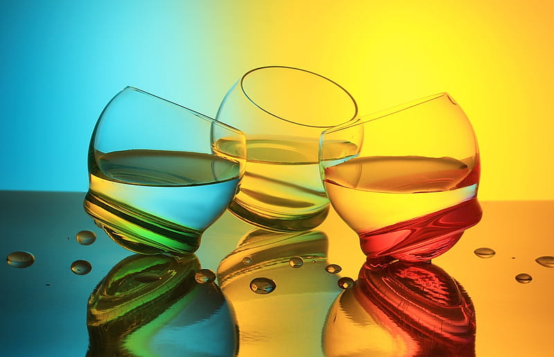 Colorful glasses, Water, Glasses, Drops, Glassware, HD wallpaper