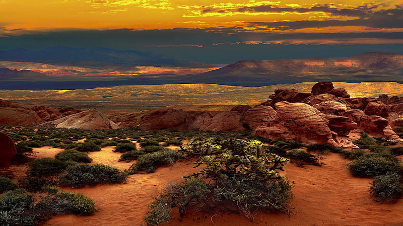 desert, nevada, united states, sunset, clouds, Landscape, HD wallpaper