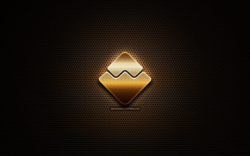 Waves Platform glitter logo, cryptocurrency, grid metal background, Waves Platform, creative, cryptocurrency signs, Waves Platform logo, HD wallpaper