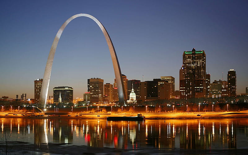 Gateway Arch, St Louis, evening, sunset, metal arch, St Louis skyline, St Louis cityscape, Missouri, USA, HD wallpaper