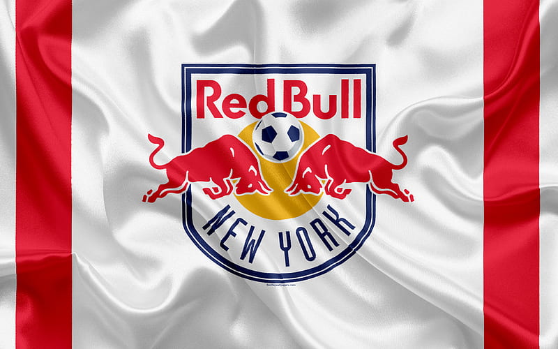 New York Red Bulls FC, American Football Club, MLS, USA, Major League Soccer, emblem, logo, silk flag, New York, Harrison, New Jersey, football, HD wallpaper