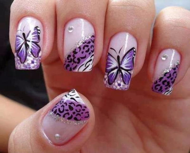Pink butterfly nails 