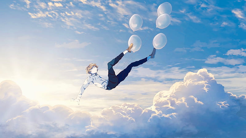 Images Boys Anime Sky Clouds 1366x768