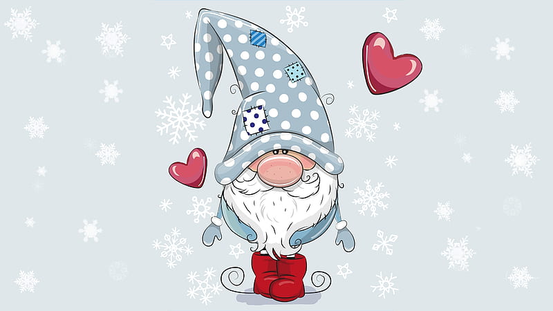 Cutest Gnome, elf, gnome, adorable, corazones, cute, Valentines Day, Firefox Persona theme, snow flakes, blue, HD wallpaper
