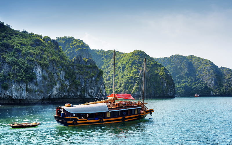 Halong Bay, summer, sea, Tonkin Gulf, South China Sea, Vietnam, Quang Ninh, HD wallpaper