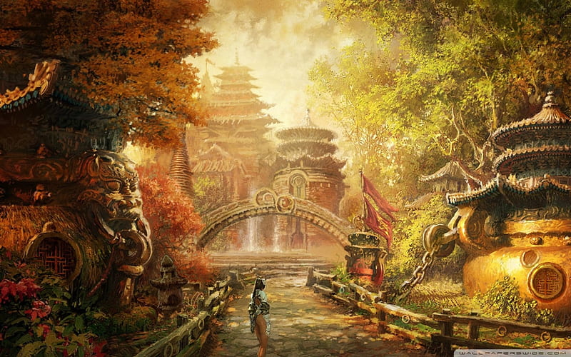 mystic city with nature, fantasy artwork, very