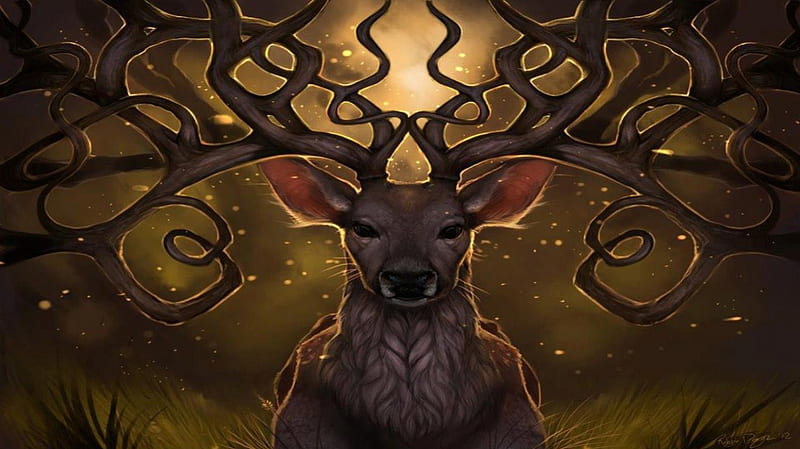 Enchant deer, sun, magic, abstract, deer, goth, fantasy, dark, fairy, HD wallpaper