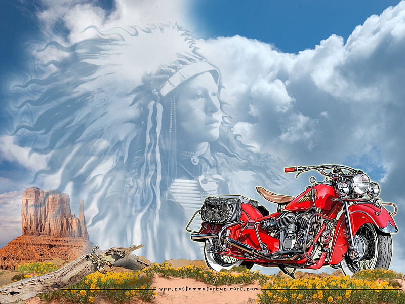 The Indian, clouds, sky, chief, motorcycle, vintage, HD wallpaper