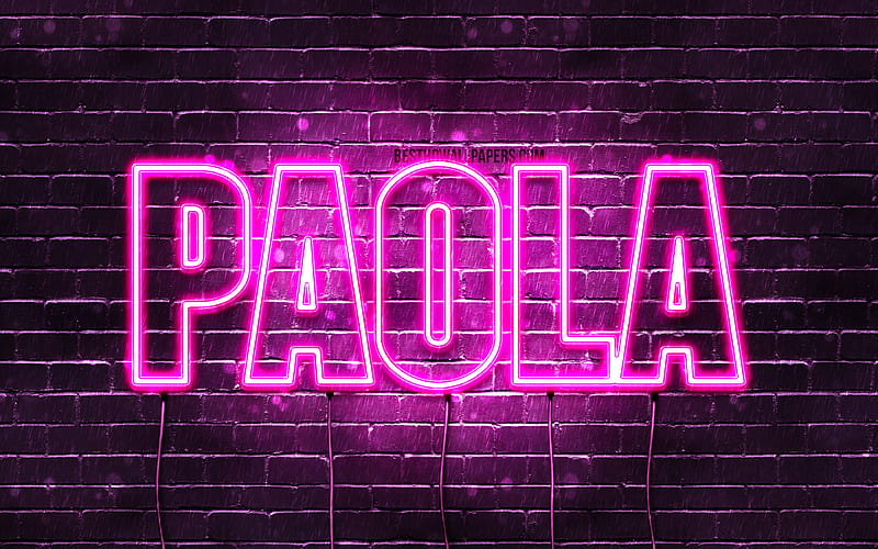 Paola with names, female names, Paola name, purple neon lights, Happy Birtay Paola, with Paola name, HD wallpaper