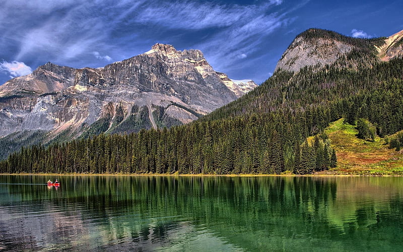 Emerald Lake, mountains, forest, Yoho National Park, British Columbia, Canada, HD wallpaper
