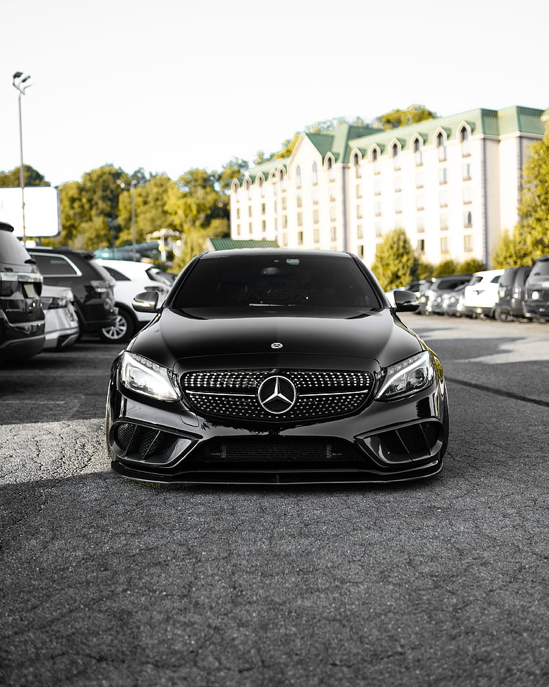 Mercedes, car, black, front view, HD phone wallpaper | Peakpx