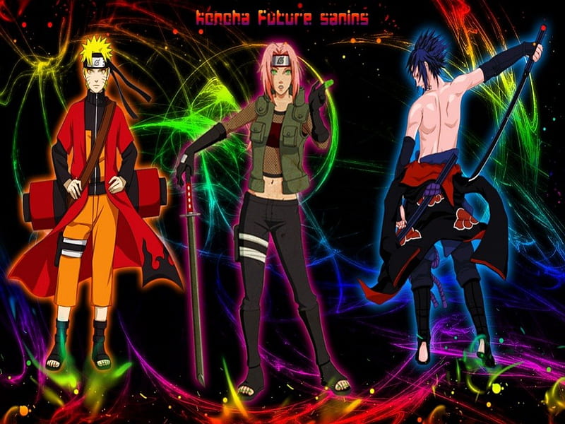 Fire-Country-Sanins, Naruto, Sasuke Uchiha, wall, Sanins, warriors, Naruto Uzumaki, Sakura Haruno, cool, blue hair, hokage, pink hair, sword, ninja tools, ninja, HD wallpaper