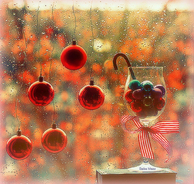 ✫Red Decorations✫, ornaments, traditional, christmas, conceptual, love four seasons, book, red balls, bow, hanging, xmas and new year, still life, glass, graphy, balls, decorations, winter holidays, HD wallpaper