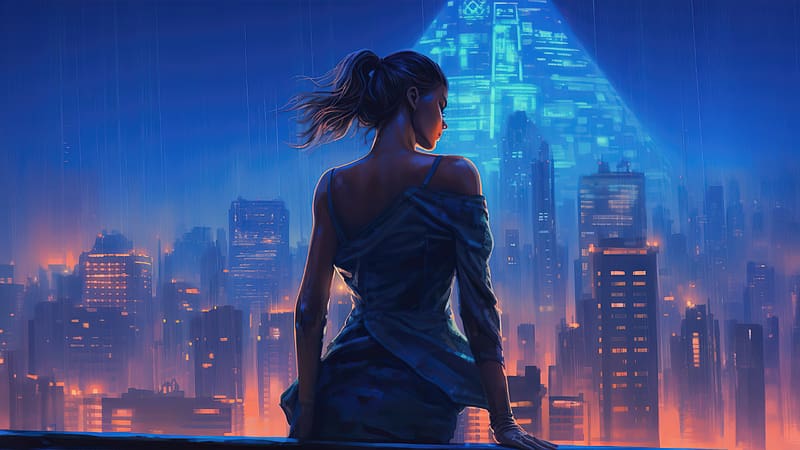 Wallpaper girl, the city, cyberpunk for mobile and desktop, section  фантастика, resolution 2304x1536 - download