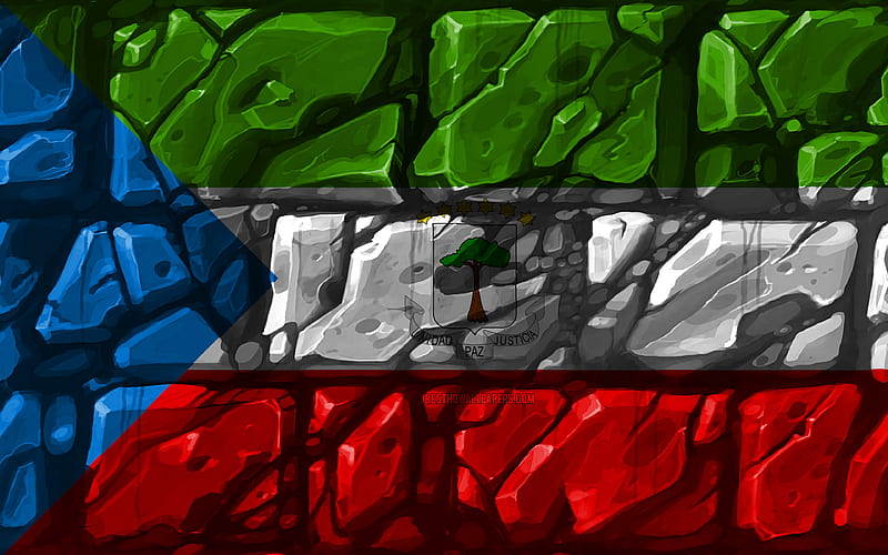 Equatorial Guinea flag, brickwall African countries, national symbols, Flag of Equatorial Guinea, creative, Equatorial Guinea, Africa, Equatorial Guinea 3D flag, HD wallpaper