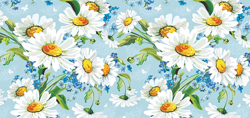 Camomile, Flower, Painting, Artistic, Daisy, White Flower, Blue Flower, HD wallpaper