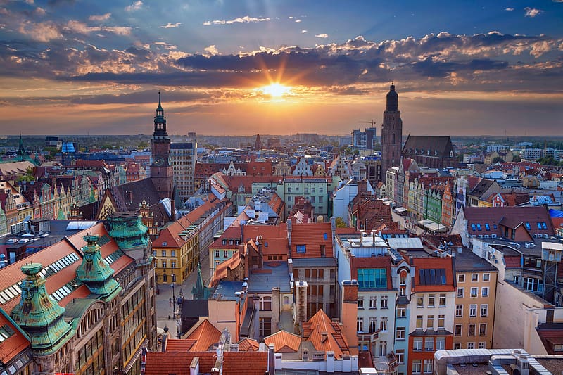 Sunset, City, Poland, Horizon, Panorama, Cityscape, , Wroclaw, Towns, HD wallpaper