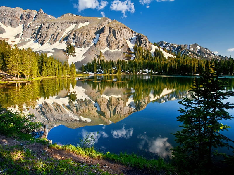 Alta lake, hills, rocky, bonito, America, sky, lake, mountain, Colorado, calm, cliffs, serenity, reflection, Utah, HD wallpaper