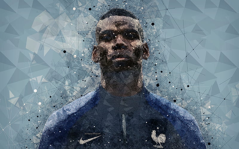 Paul Pogba art, France national football team, geometric art, blue background, French football player, France, HD wallpaper