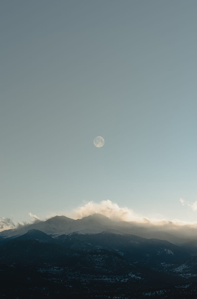mountains, clouds, moon, landscape, nature, HD phone wallpaper