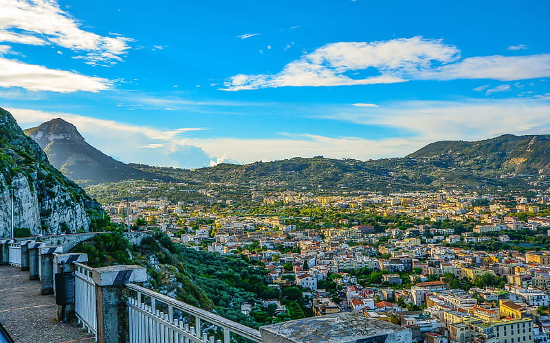 Amalfi panorama, evening, mountains, Italy, HD wallpaper