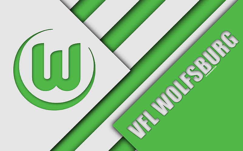 VfL Wolfsburg FC material design, emblem, German football club, logo, Bundesliga, green abstraction, Wolfsburg, Germany, HD wallpaper