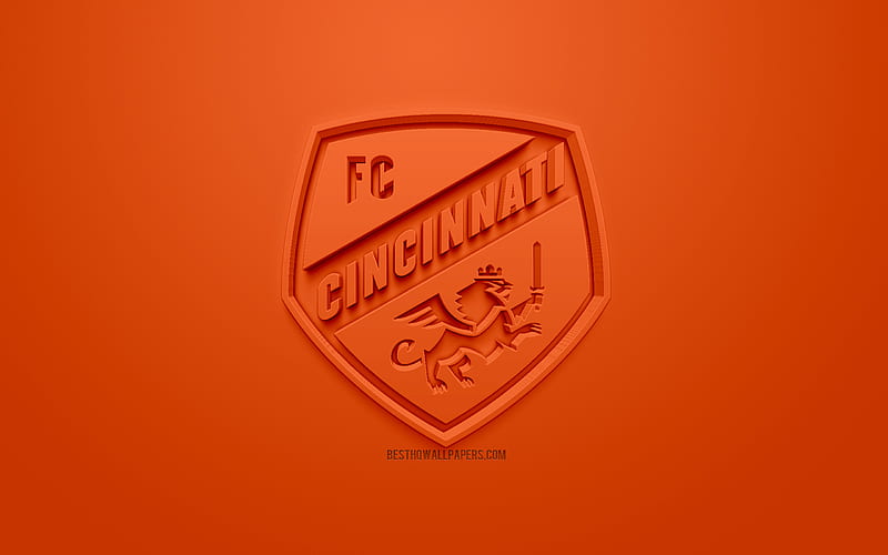 FC Cincinnati, creative 3D logo, orange background, 3d emblem, American football club, MLS, Cincinnati, Ohio, USA, Major League Soccer, 3d art, football, 3d logo, soccer, HD wallpaper