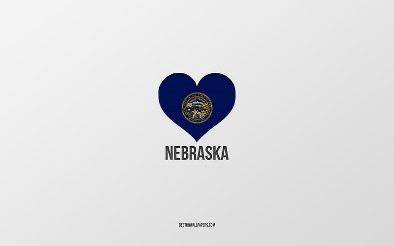 I Love Nebraska, American States, gray background, Nebraska State, USA, Nebraska flag heart, favorite States, Love Nebraska, HD wallpaper