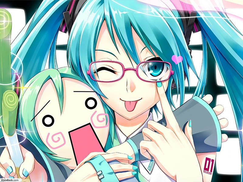 vocaliod_-*miku(bleeh)tongue out, out, vocaloid, hatsune miku, naiks, polish, doll, tongue, cute, sun glasses, anime, other, HD wallpaper