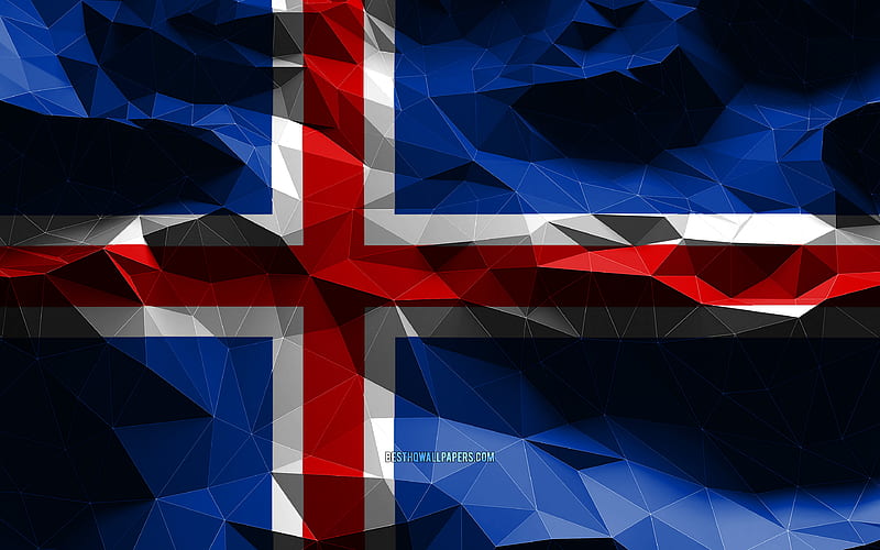Icelandic flag, low poly art, European countries, national symbols, Flag of Iceland, 3D flags, Iceland flag, Iceland, Europe, Iceland 3D flag, HD wallpaper