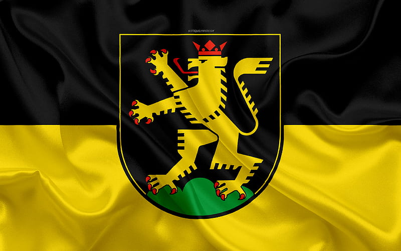 Flag of Heidelberg silk texture, black yellow silk flag, coat of arms, German city, Heidelberg, Baden-Wurttemberg, Germany, symbols, HD wallpaper