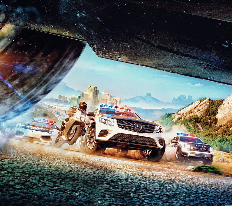 The Crew 2 Chase, black, blue, car, cool, motor, motorcycle, police, race, racing, ubisoft, HD wallpaper