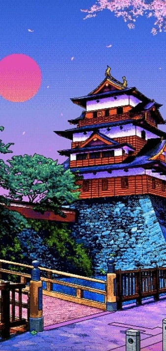 Chinese House Night Moon Scenery 4K Wallpaper iPhone HD Phone #8381m