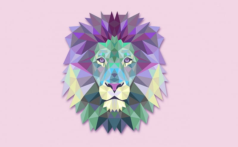 Lion, art, head, abstract, minimalism, animal, melanie collins, green, texture, pink, vector, HD wallpaper