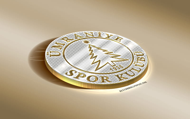Umraniyespor, Turkish football club, golden silver logo, Umraniye, Turkey, TFF First League, PTT 1 Lig, 3d golden emblem, creative 3d art, football, HD wallpaper