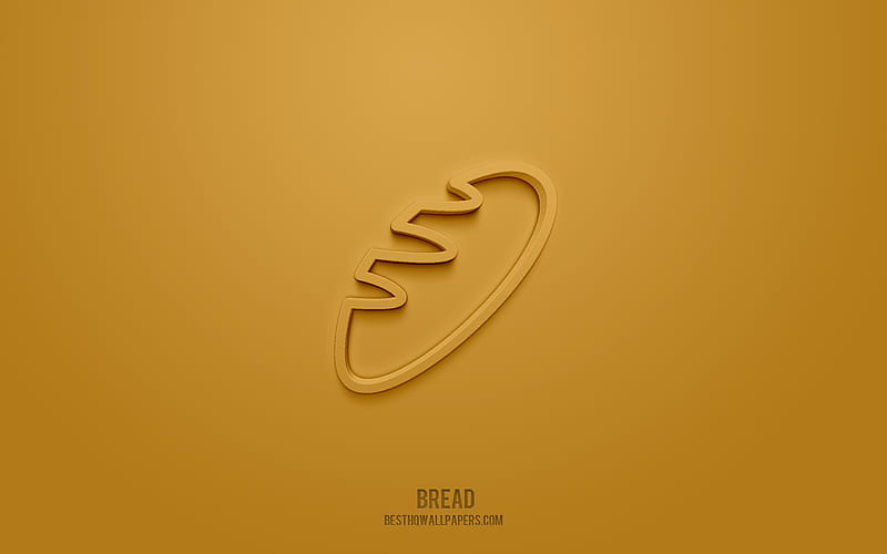 Bread 3d icon, brown background, 3d symbols, Bread, Baking icons, 3d icons, Bread sign, Food 3d icons, HD wallpaper